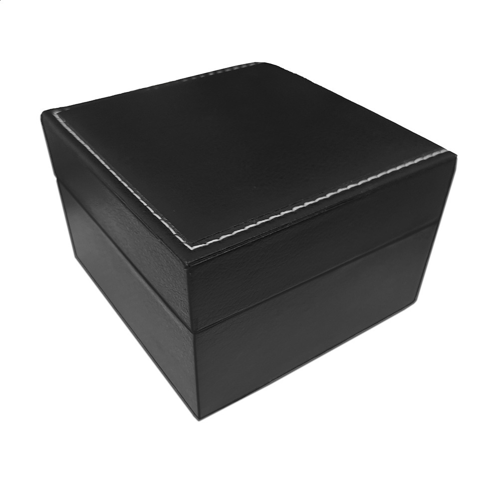 Black matte PU leather square clam shell watch storage box 240812
