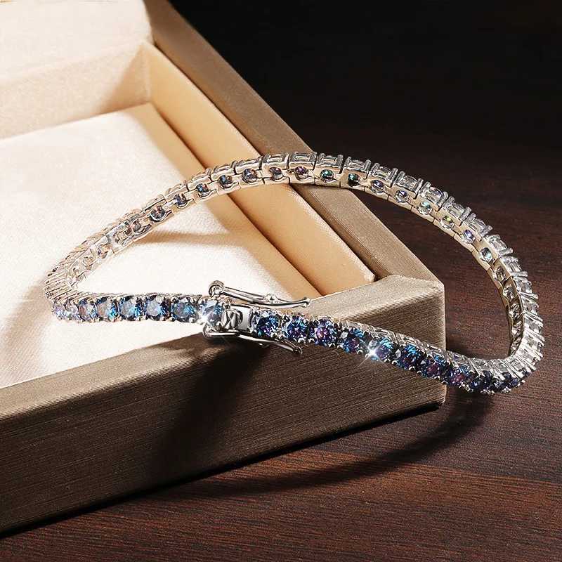 KNOBSPIN Blue Moissanite Tennis Bracelets for Women Man 3mm 4mm Lab Grow Diamond with Certificate 925 Silver Plated 18k Bracelet H260707