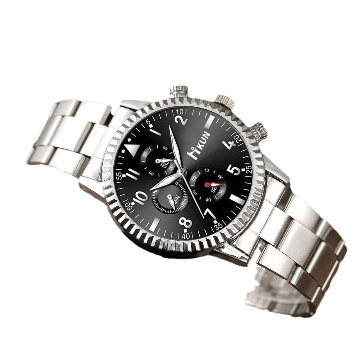 Men Wrist quartz Watch Cross-Border Trendy Alloy Steel Band Fake Three-Eye Business Digital Scale Men's Fashion Bracelet Set Small Dial