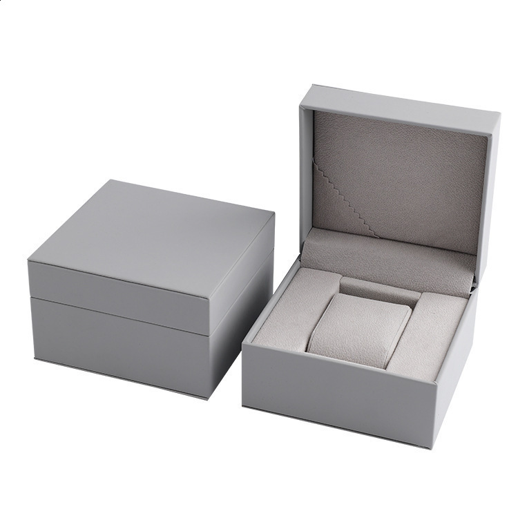 Black matte PU leather square clam shell watch storage box 240812