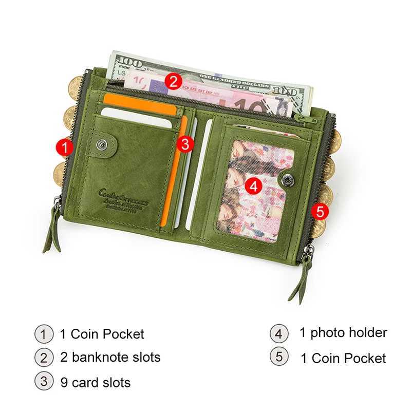 Genuine Leather Wallets for CONTACTS Women Vintage Bifold Fashion Business Purse Card Holder Coin Purse Money Clip Men Wallets H260707