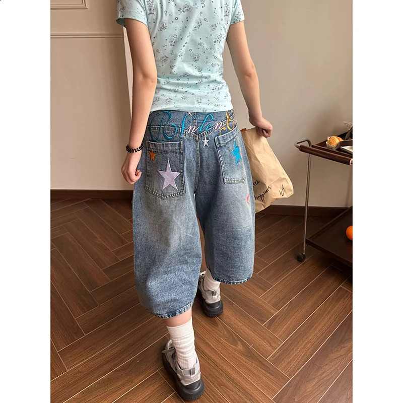 YIBASHU Women Blue Denim Shorts Y2k Jeans Short Pants Harajuku Aesthetic Vintage Embroidery Cowboy 2000s Trashy Clothes 260707