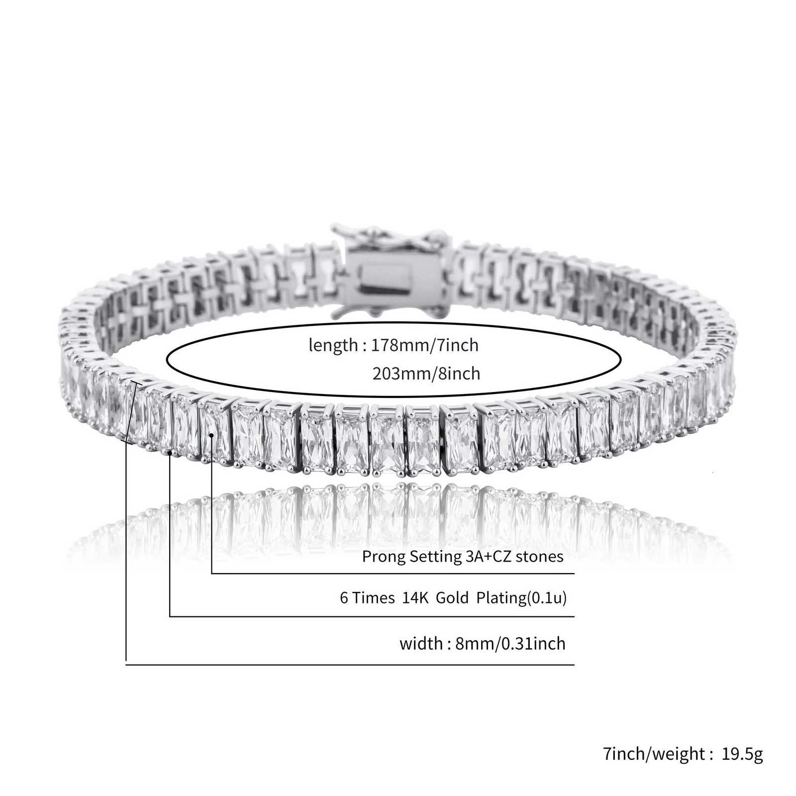 TOPGRILLZ 2020 New Baguette 8mm Tennis Chain Bracelet Out Cubic Zirconia Hip Hop High Quality Fashion Charm Jewelry Gift H260707