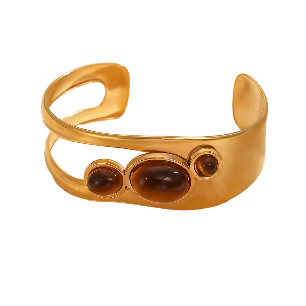 Trendy Cross-Border Accessory Durable Stainless Steel Bangle Featuring Unique Pearls and Tiger's Eye Gemstones