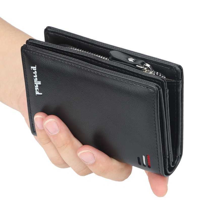 short Men PU Leather Wallet With Zipper Coin Pocket Vintage Big Capacity Male Short Money Purse Card Holder New H260707
