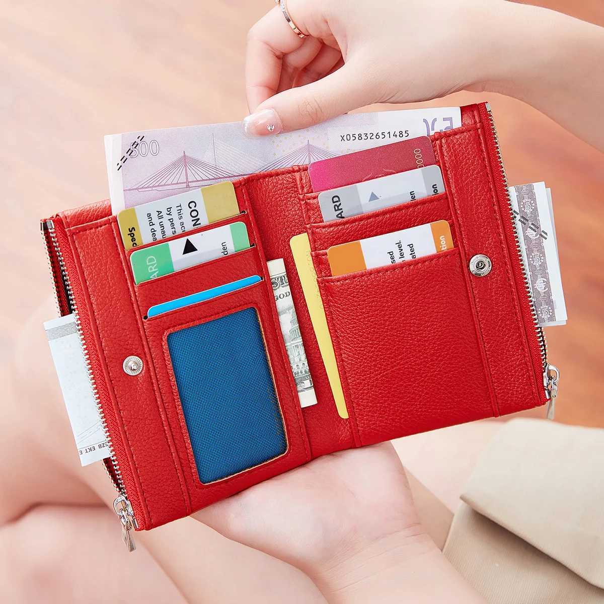 Fold Double Vintage Short Chic Wallet Multi-card Double Zipper Coin Purse Portable Multi-functional Wallet H260707