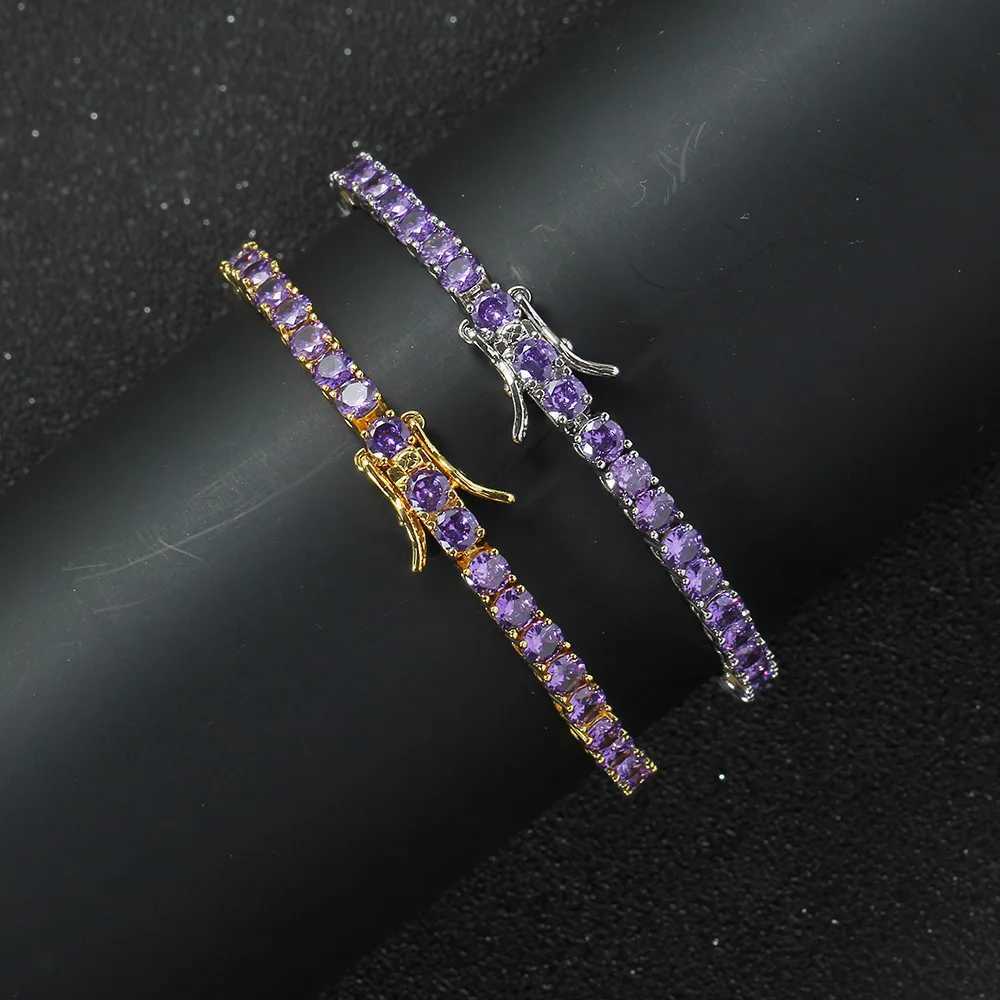 4mm Purple Zircon Tennis Bracelet Hip Hop Brass Wrist Chain Jewelry for Men Women 7 or 8 Inch H260707