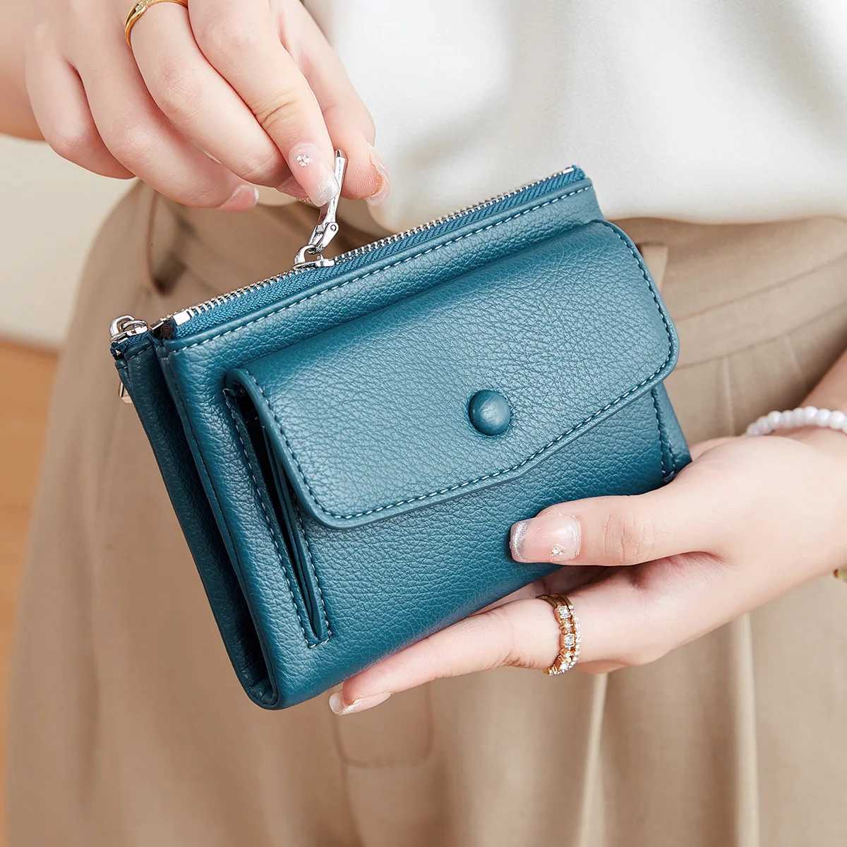 Fold Double Vintage Short Chic Wallet Multi-card Double Zipper Coin Purse Portable Multi-functional Wallet H260707