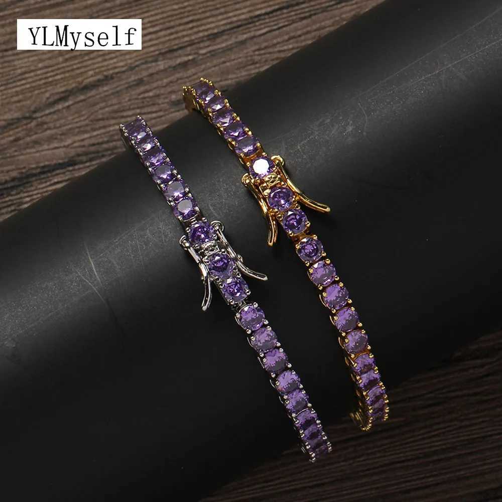 4mm Purple Zircon Tennis Bracelet Hip Hop Brass Wrist Chain Jewelry for Men Women 7 or 8 Inch H260707