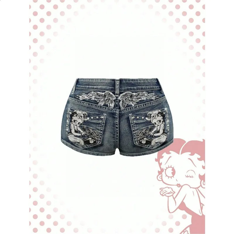 Womens Blue Denim Shorts Y2k Jeans Harajuku American Vintage High Waist Jorts Casual 2000s Embroidery Sexy Clothes Summer 260707