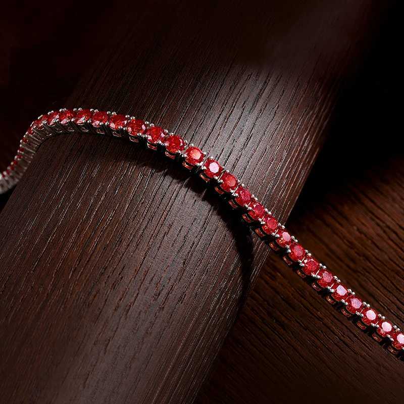 KNOBSPIN All Red Moissanite Tennis Bracelets for Women Man Wedding Jewelry with GRA s925 Sliver Plated 18k White Gold Bracelet H260707