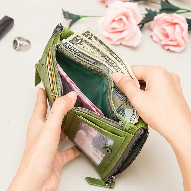 Genuine Leather Wallets for CONTACTS Women Vintage Bifold Fashion Business Purse Card Holder Coin Purse Money Clip Men Wallets H260707