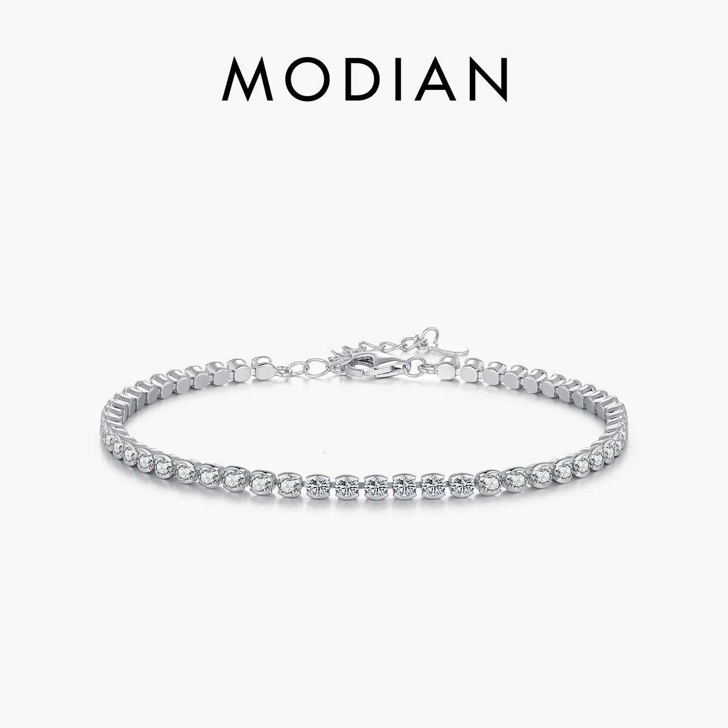MODIAN 925 Sterling Silver Sparkling CZ Tennis Bracelet Round Zirconia Platinum Plated Bracelet For Women Fine Jewelry Gift H260707