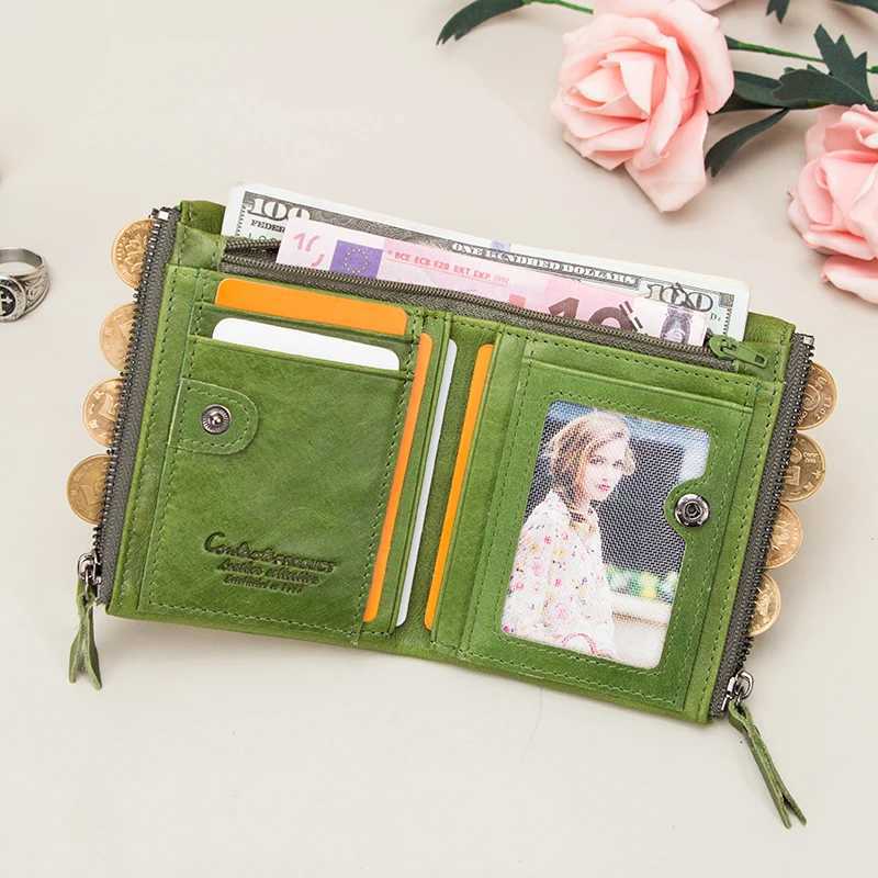 Genuine Leather Wallets for CONTACTS Women Vintage Bifold Fashion Business Purse Card Holder Coin Purse Money Clip Men Wallets H260707