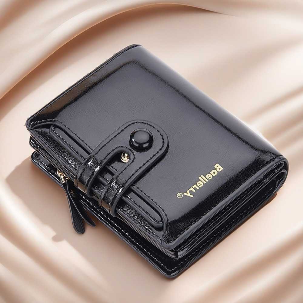 Oiled Waxed Leather Wallet Womens - Closure Vertical Zipper Coin Pocket 6 Card Slots Heritage Design H260707