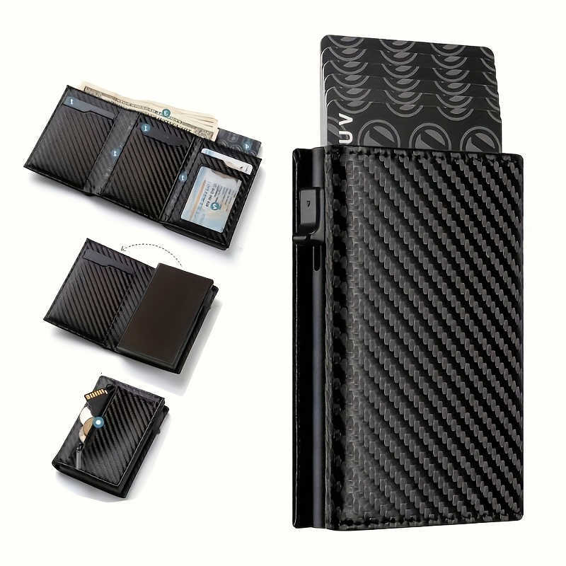 Wallet with Zipper Coin Mens Purse Automatic Pop-up Metal Holder Minimalist RFID Blocking Business Card Wallet Idea H260707
