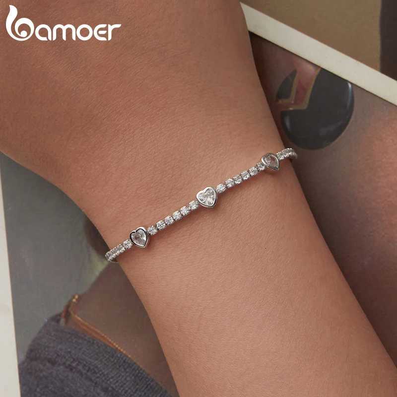 BAMOER 925 Sterling Silver Elegant Heart Bracelets for Women AAAAA CZ Adjustable Chain Tennis Bracelet Jewelry Gifts BSB208 H260707