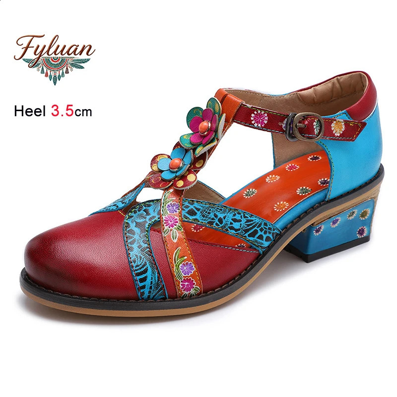 Summer Retro Womens Sandals y Low Heels 35cm Ankle Buckle Straps Ladies Pumps Threedimensional Flower Bohemian Shoes 260707