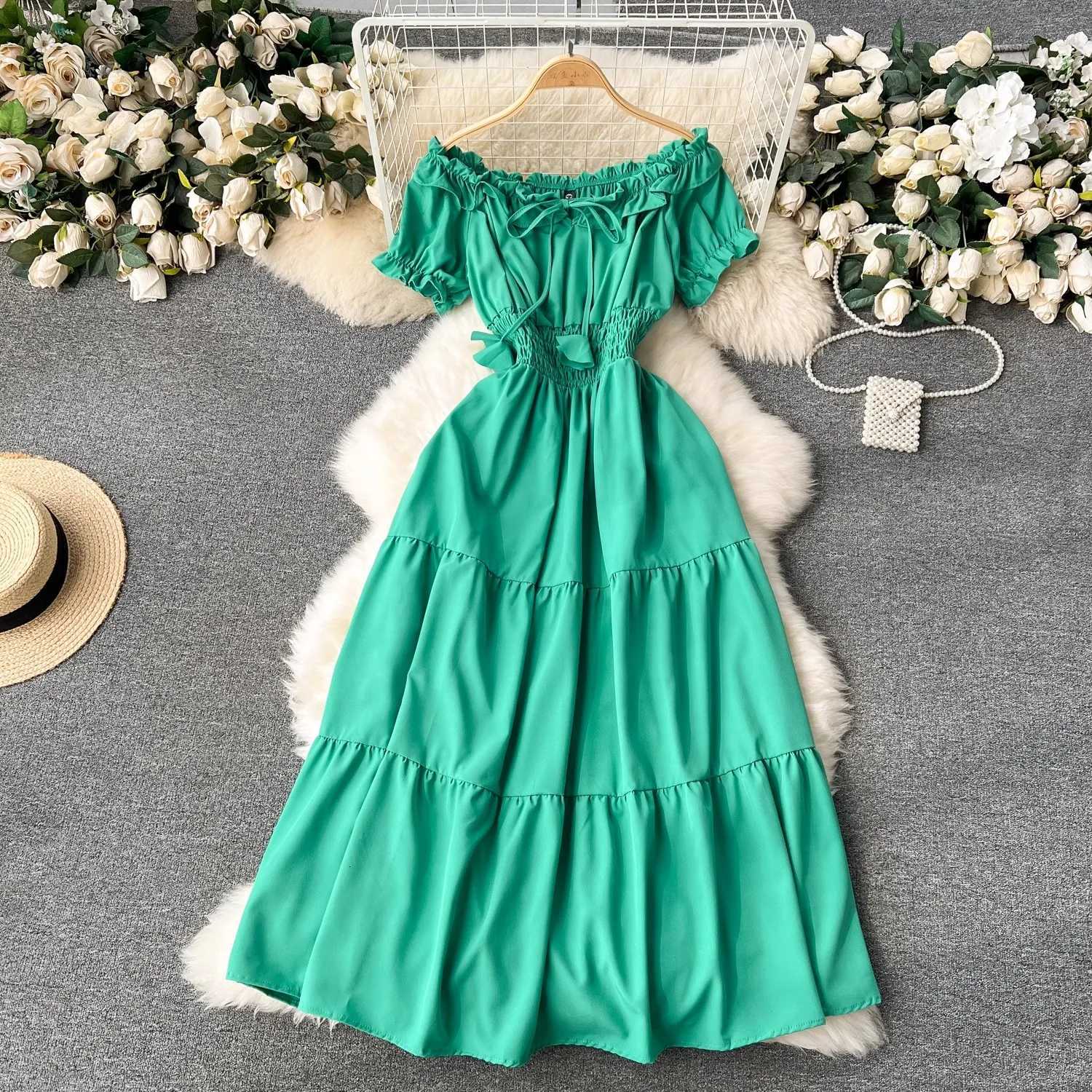 Summer YuooMuoo Women New Dress 2026 Fashion Elastic Waist Solid Long Dress Vacation Style Lady Beach Vestidos Sundress H260707