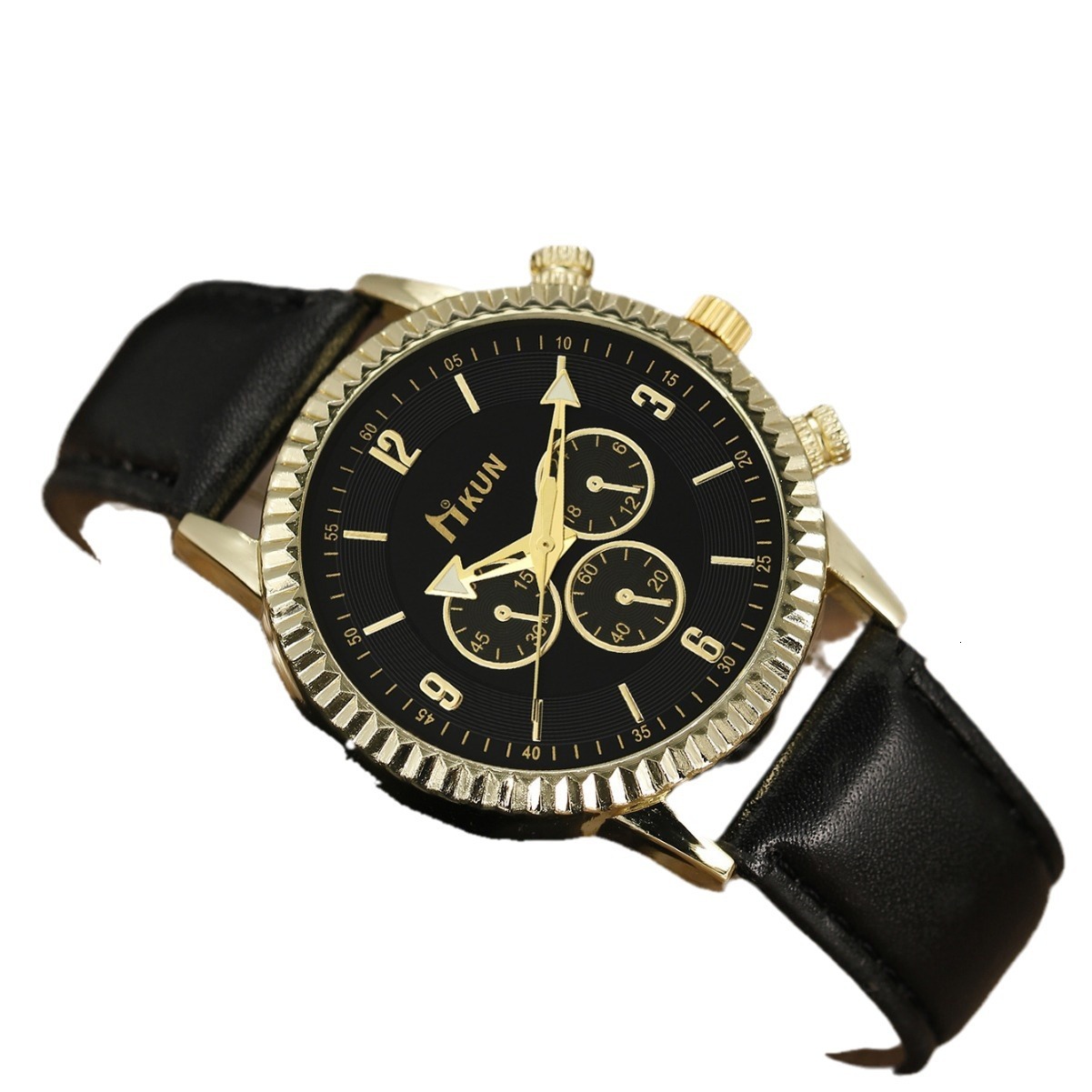 Men Wrist Watch Cross-Border New Product Creative Harajuku Sports Faux Three-Eye Digital Pointer Gear Dial quartz Leather Strap Beaded Bracelet Set Sm