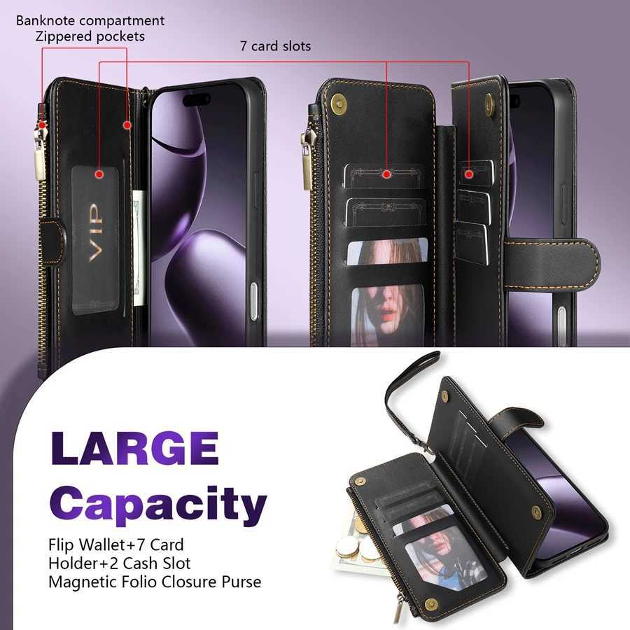Kickstand Wallet Zipper Multi-card Slot Magnetic Flip Leather Case For iPhone 17 Pro Max 17e Air 16e 15 Plus 14 13 12 11 XR 8 7 H260707