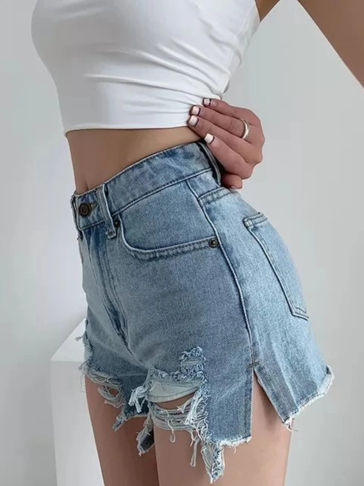 High Waist Slimming Loose Wide Leg ALine Pants Summer Sle Spicy Girl Slit Ripped Frayed Denim orts 260707