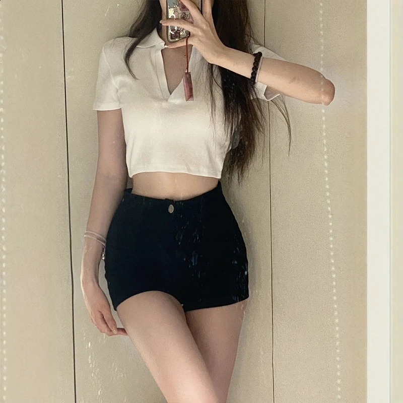 Summer High Waist Black Denim Shorts Super Short Trendy Girls Tight Jeans Cotton Casual Straight Leg Pants 260707