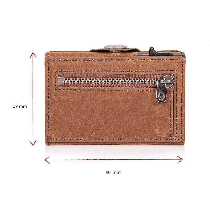 Case with Pop-Up RFID Protection Genuine Leather Wallet with Compartment for Notes and Coins for Men and Women H260707
