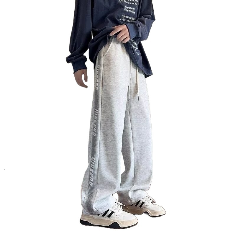 Luxury Brand Designer Grey Sweatpants For Men - Summer And Spring New Style Casual Pants, Loose Straight Fit, Sporty Long Pants, Trendy