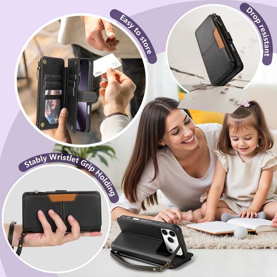Kickstand Wallet Zipper Multi-card Slot Magnetic Flip Leather Case For iPhone 17 Pro Max 17e Air 16e 15 Plus 14 13 12 11 XR 8 7 H260707