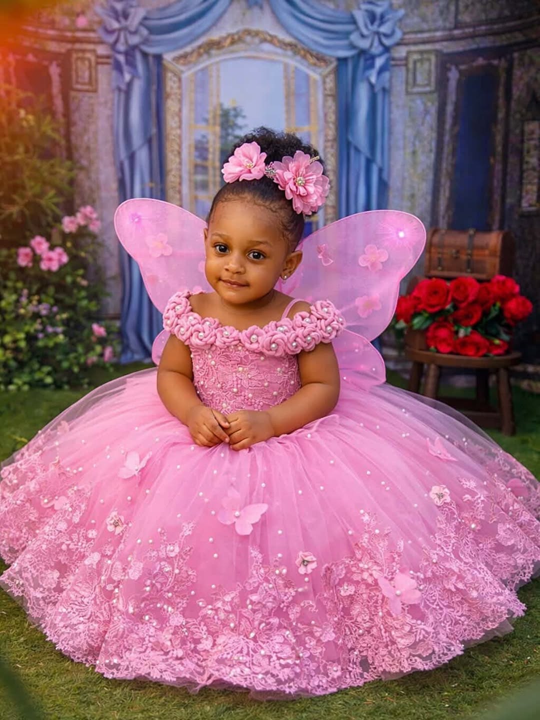 2026 Hot Pink Flower Girl Dresses Ball Gowns Off Shoulder Kids Wear Birthday Dress Appliqued Flora Sequined Lace Flowergirl Gowns For Wedding F357 - view 4