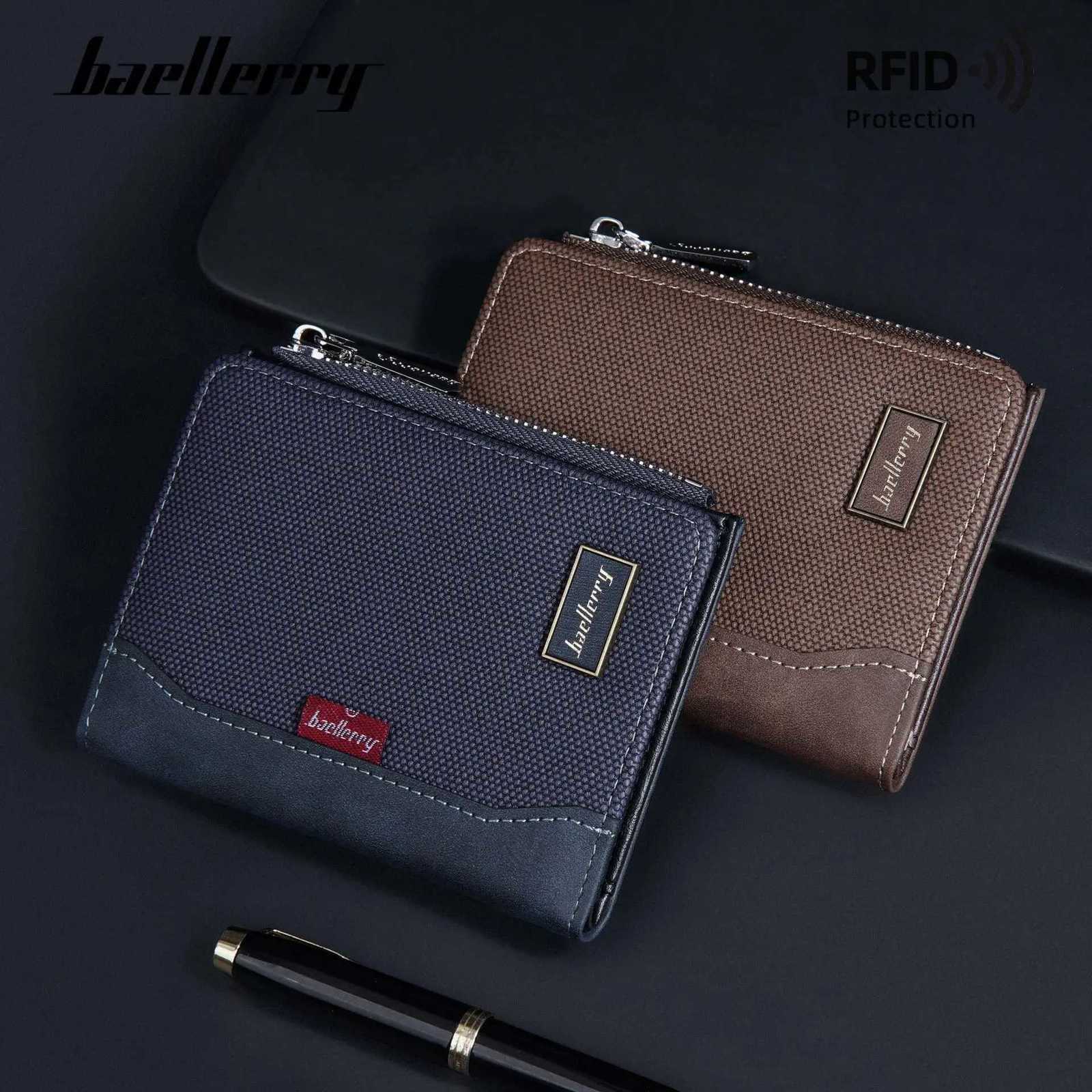 RFID Simple Baellerry Mens Zipper Wallets Card Holder Male Wallet Photo Holder Coin Pocket Purses for Men H260707