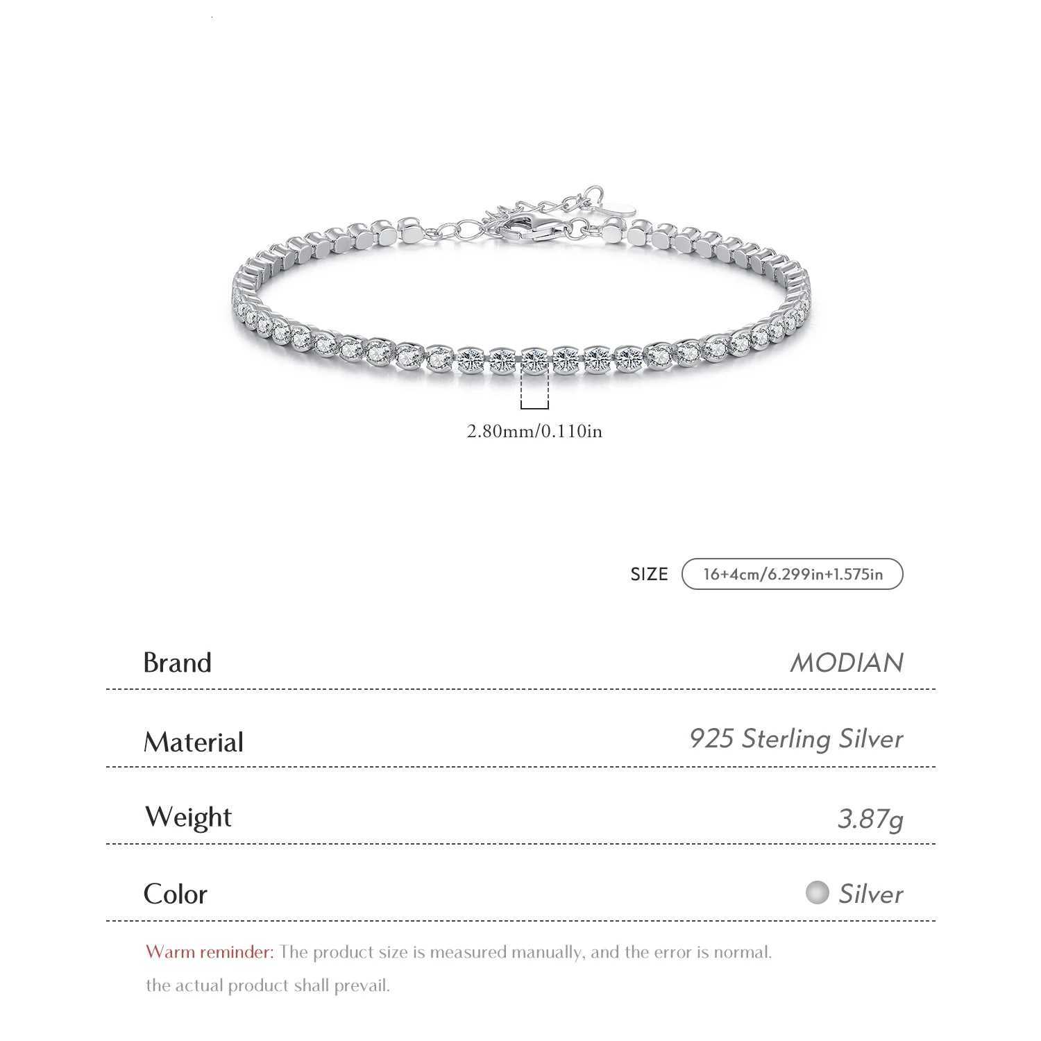 MODIAN 925 Sterling Silver Sparkling CZ Tennis Bracelet Round Zirconia Platinum Plated Bracelet For Women Fine Jewelry Gift H260707