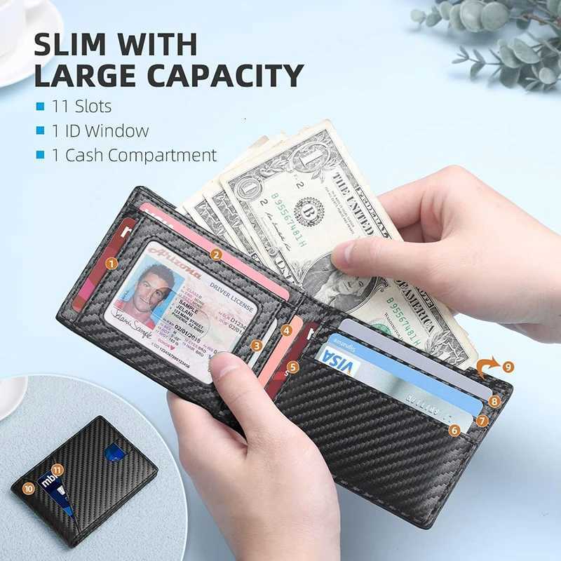 11 Mens Wallet Ultra Thin Slot Leather RFID Blocking Small Thin Bifold Wallet for Men H260707