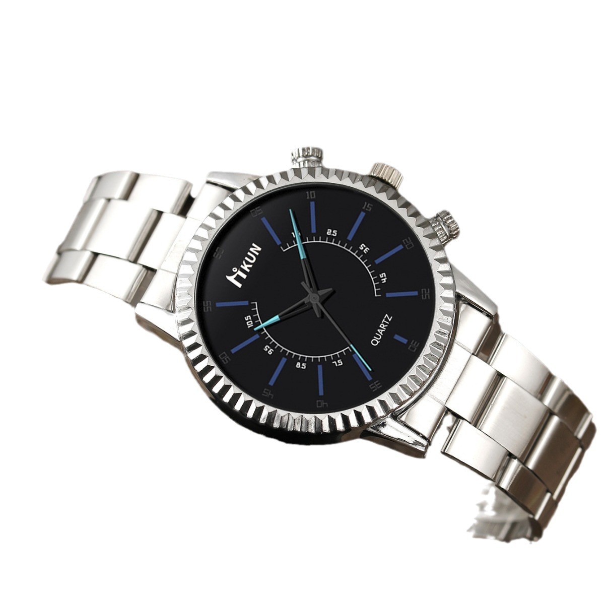 Men Wrist Watch quartz New Business-Style Simple And Personalized Round Gear Steel Band Men's Quartz With Korean-Style Turquoise Bracelet Set Sma
