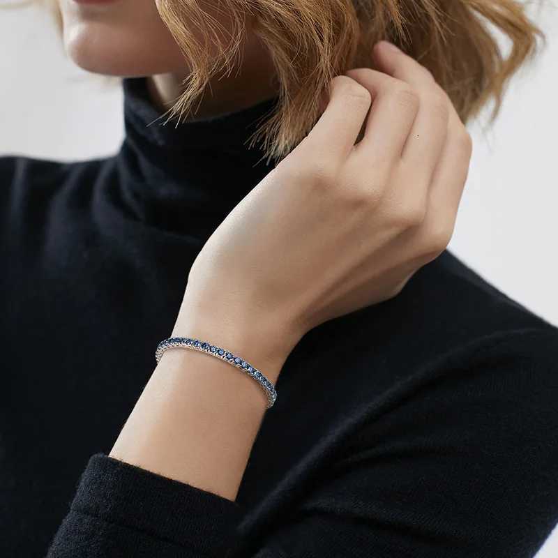 KNOBSPIN Blue Moissanite Tennis Bracelets for Women Man 3mm 4mm Lab Grow Diamond with Certificate 925 Silver Plated 18k Bracelet H260707