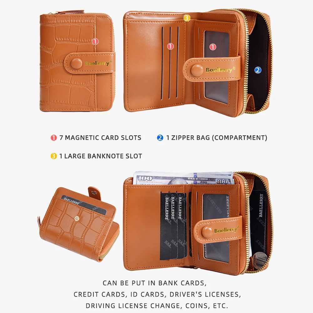 Snap Crocodile Pattern 1Pcs-Baellerry Womens Button Zipper Short Wallet 7-Card Slot Short Wallet with Transparent Window and Zippered Coin Pocket H260