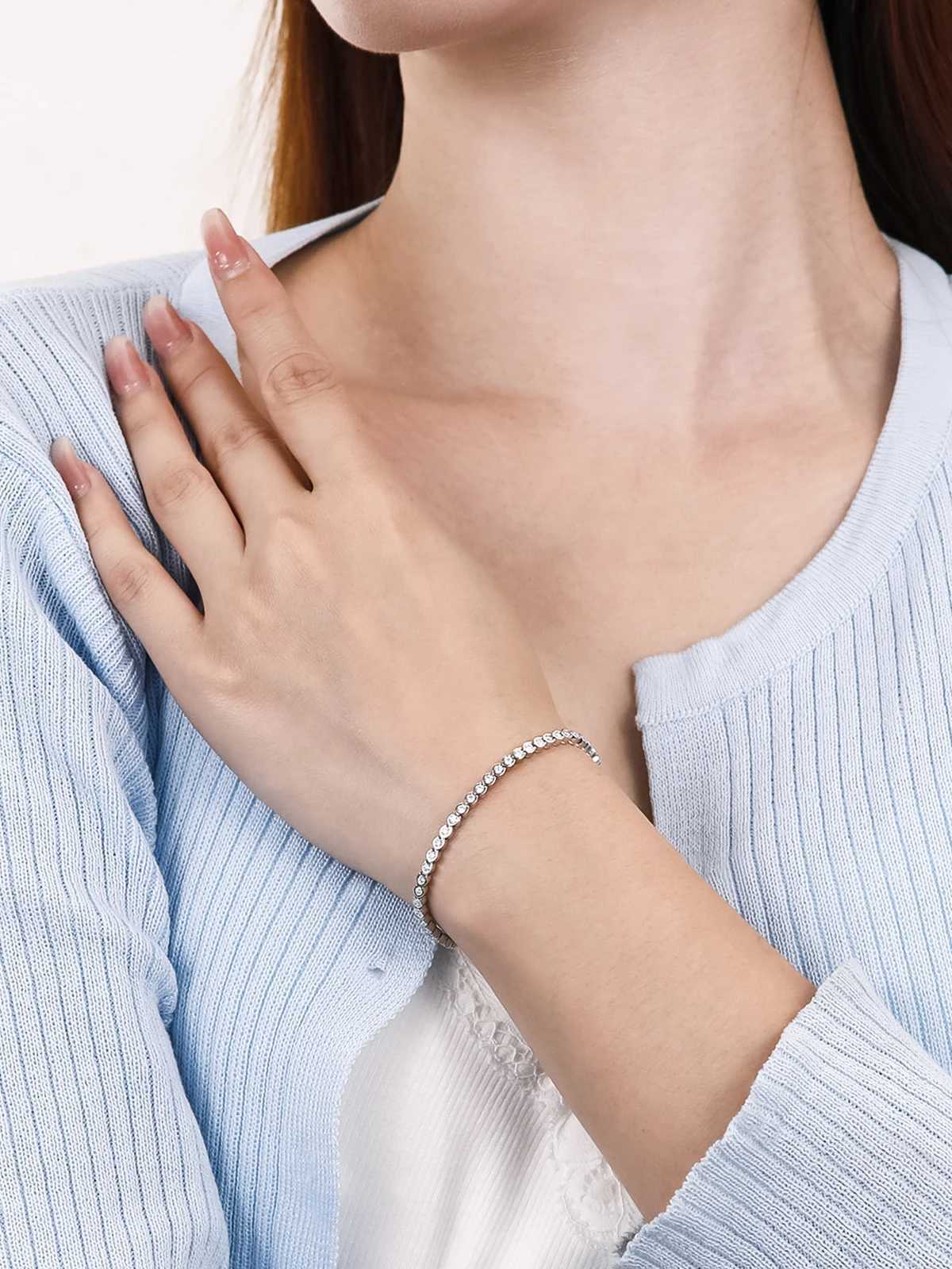 TYYL All 18mm Moissanite Tennis Bracelet 925 Silver 18k Gold Plated Round Bezel Diamond Bubble Thin Chain Womens Gifts Jewelry H260707