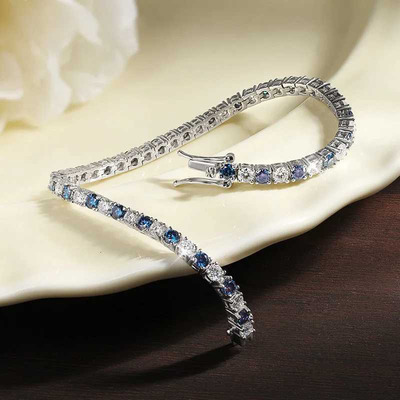 KNOBSPIN Blue Moissanite Tennis Bracelets for Women Man 3mm 4mm Lab Grow Diamond with Certificate 925 Silver Plated 18k Bracelet H260707