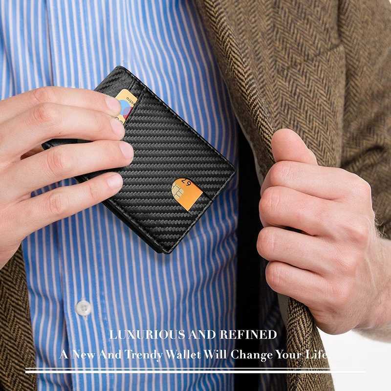 Rfid Mens Wallet Ultra Thin Leather with ID Window Multi Card Carbon Fiber Wallet H260707