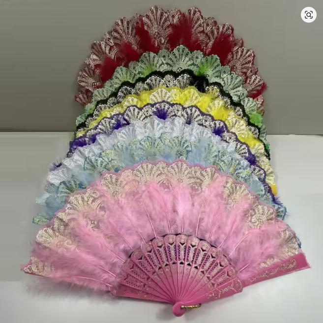 Floral Glow Light Up LED Hand Fans Feather Luminous Props for Wedding Dance Church Party Gift Show Bar Home