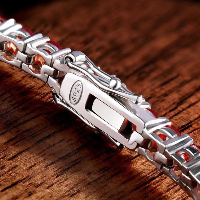 KNOBSPIN All Red Moissanite Tennis Bracelets for Women Man Wedding Jewelry with GRA s925 Sliver Plated 18k White Gold Bracelet H260707