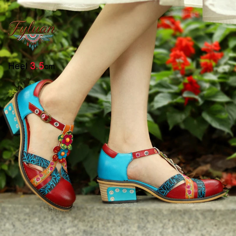 Summer Retro Womens Sandals y Low Heels 35cm Ankle Buckle Straps Ladies Pumps Threedimensional Flower Bohemian Shoes 260707