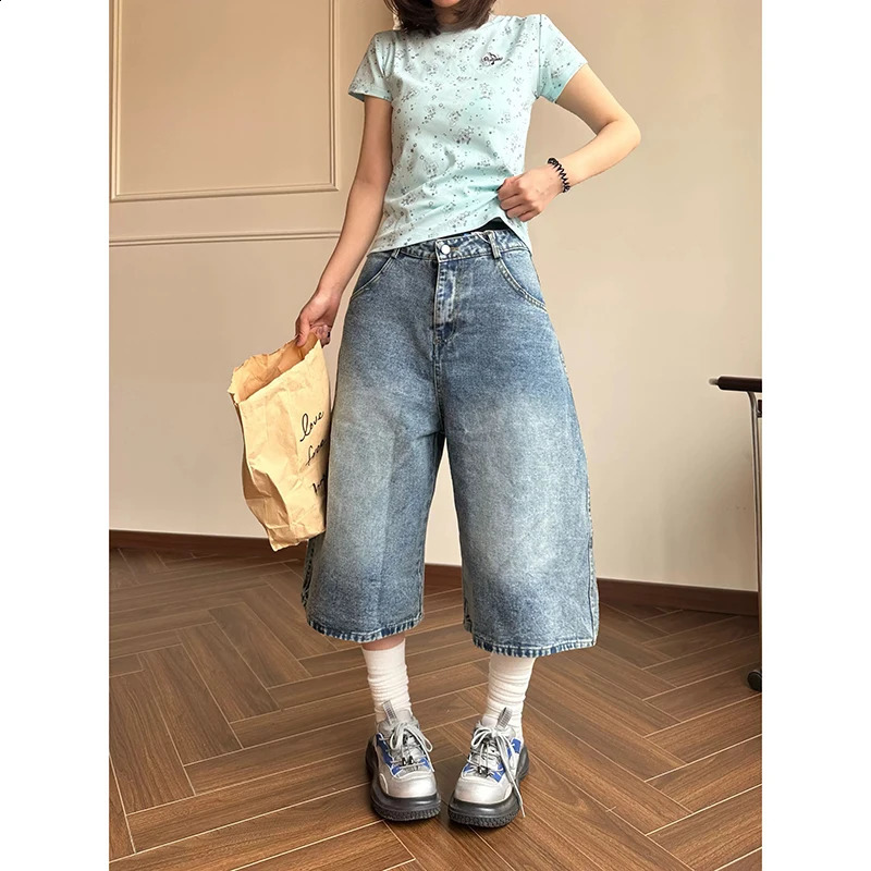 YIBASHU Women Blue Denim Shorts Y2k Jeans Short Pants Harajuku Aesthetic Vintage Embroidery Cowboy 2000s Trashy Clothes 260707