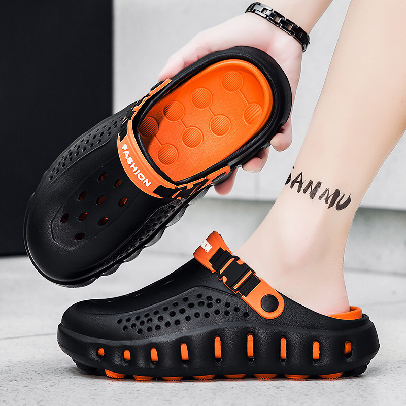Light Khaki Hollow Closed Toe Clogs Men Soft EVA Non Slip Breathable Quick Dry Shower Beach Outdoor Casual Slippers - view 5