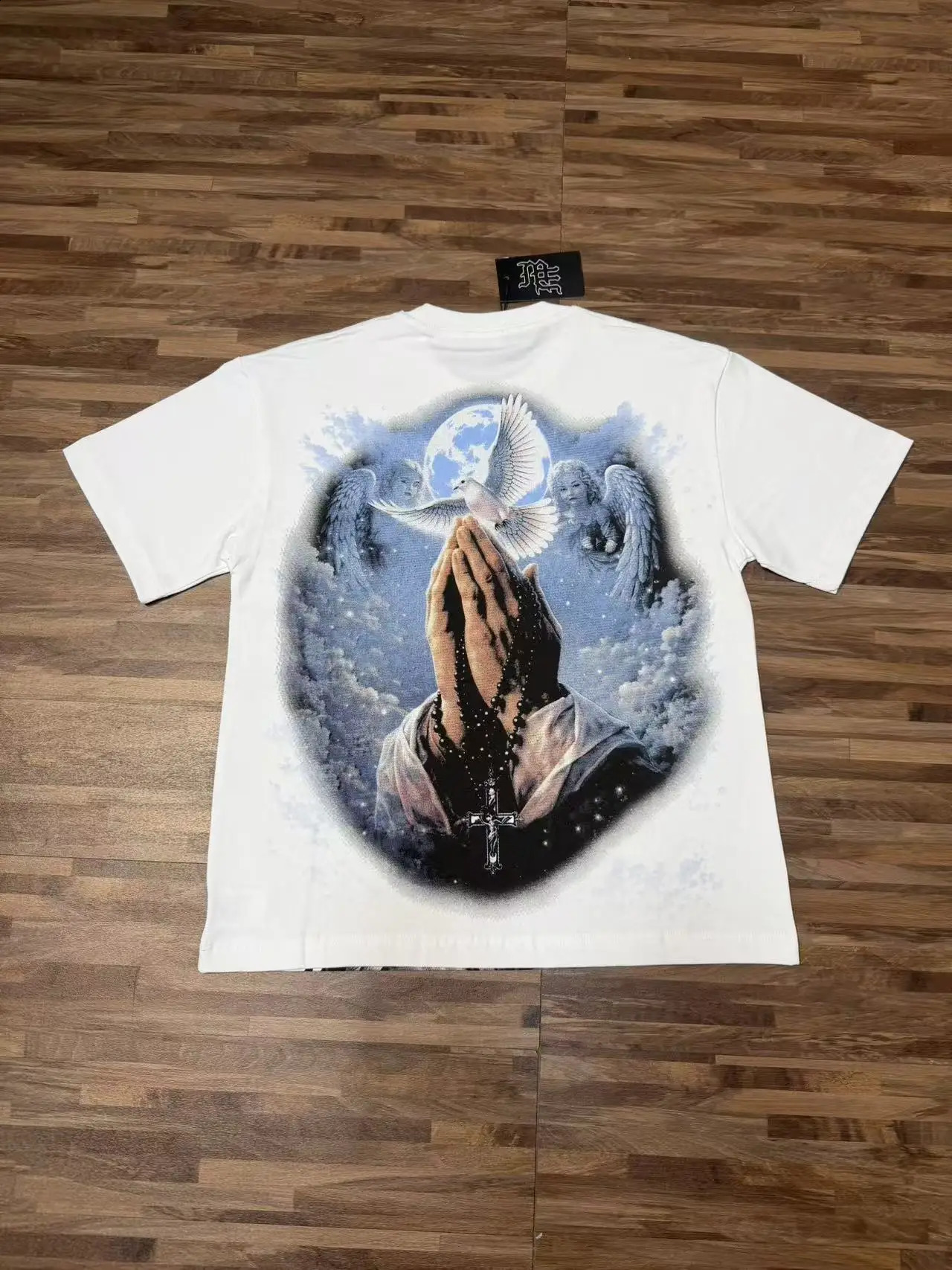 MIXED-EMOTION Angel print Rhinestone printed pattern T shirts Men Women T-shirt Loose cotton casual Shinning Diamond Tees Oversized Tops 260707BJ - view 6