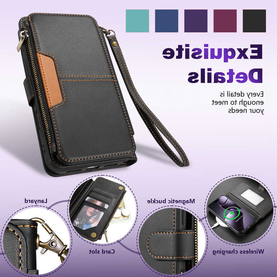 Kickstand Wallet Zipper Multi-card Slot Magnetic Flip Leather Case For iPhone 17 Pro Max 17e Air 16e 15 Plus 14 13 12 11 XR 8 7 H260707