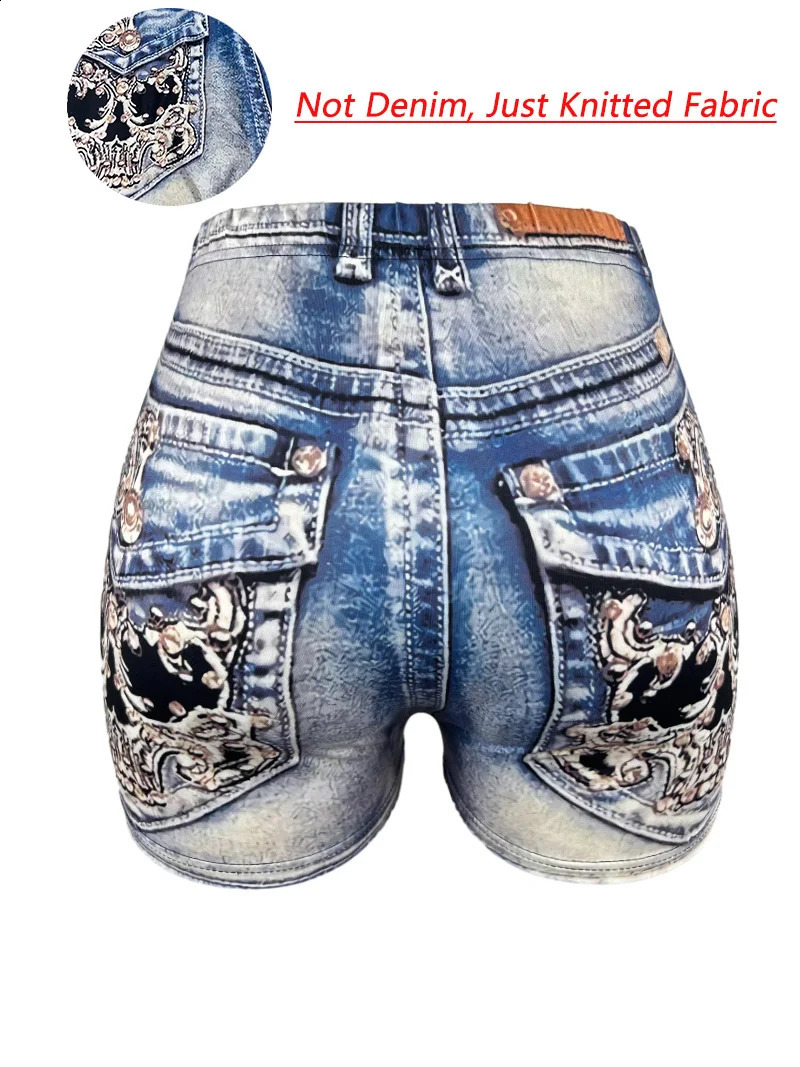 Selling Womens Shorts for Europe America Fashion Versatile Faux Denim Print with Great Stretch Slim Fit Short Pa 260707
