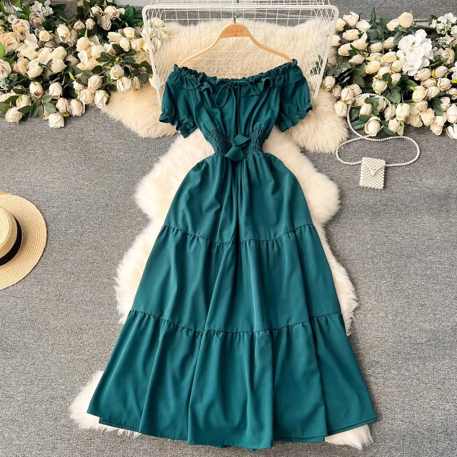 Summer YuooMuoo Women New Dress 2026 Fashion Elastic Waist Solid Long Dress Vacation Style Lady Beach Vestidos Sundress H260707