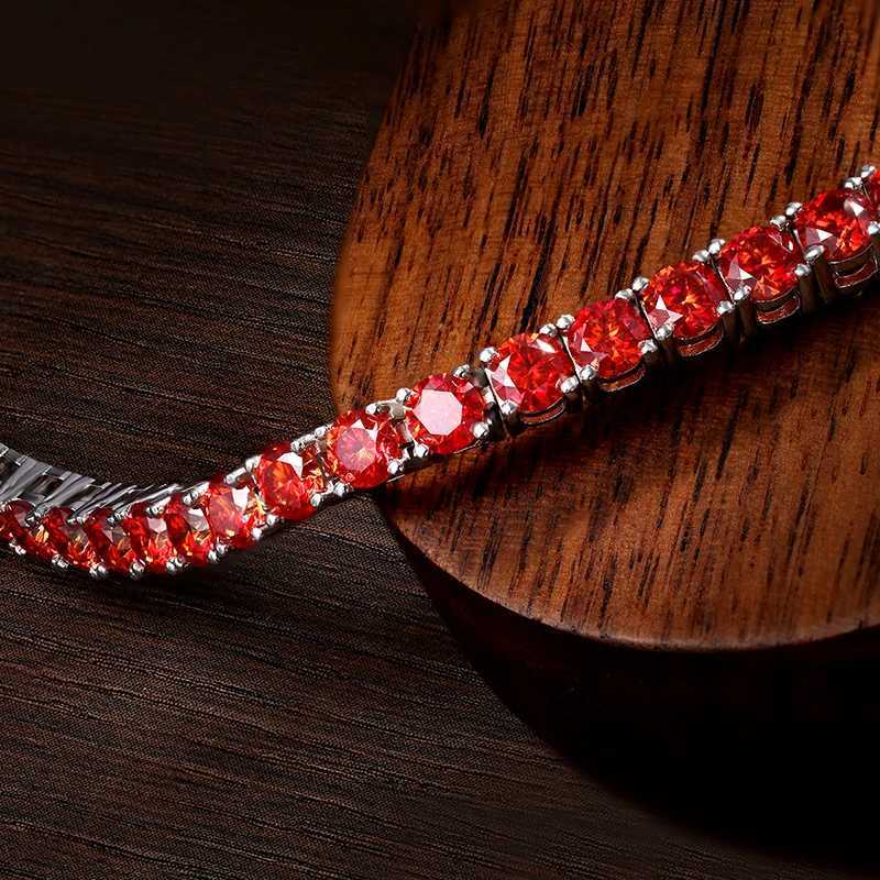 KNOBSPIN All Red Moissanite Tennis Bracelets for Women Man Wedding Jewelry with GRA s925 Sliver Plated 18k White Gold Bracelet H260707
